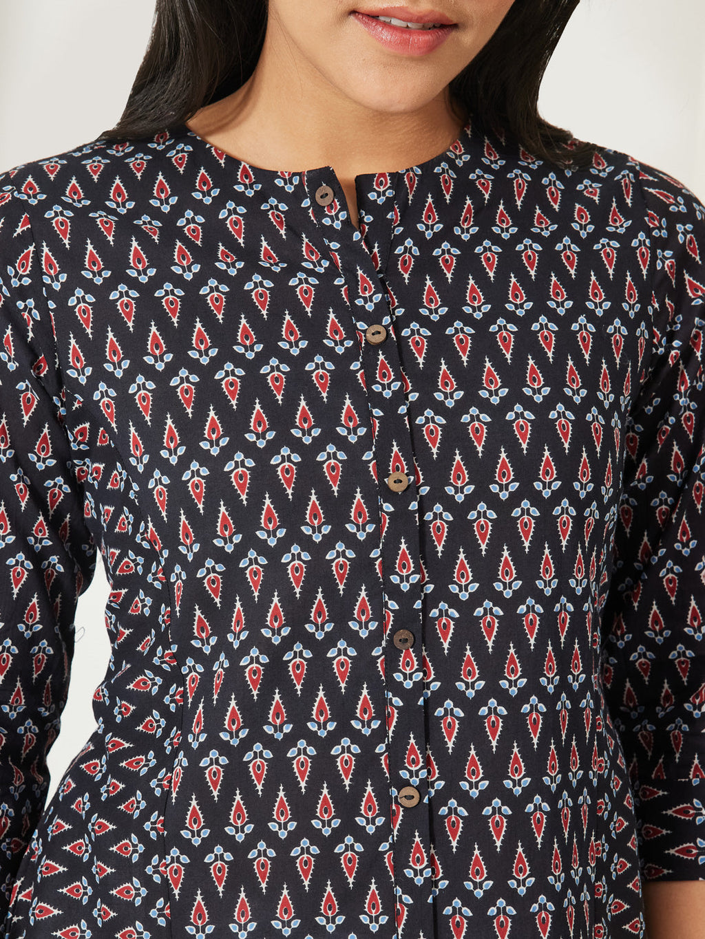 Janasya Black A-Line Cotton Top | Grocsy