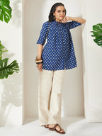 Janasya Navy Blue A-Line Cotton Top | Grocsy