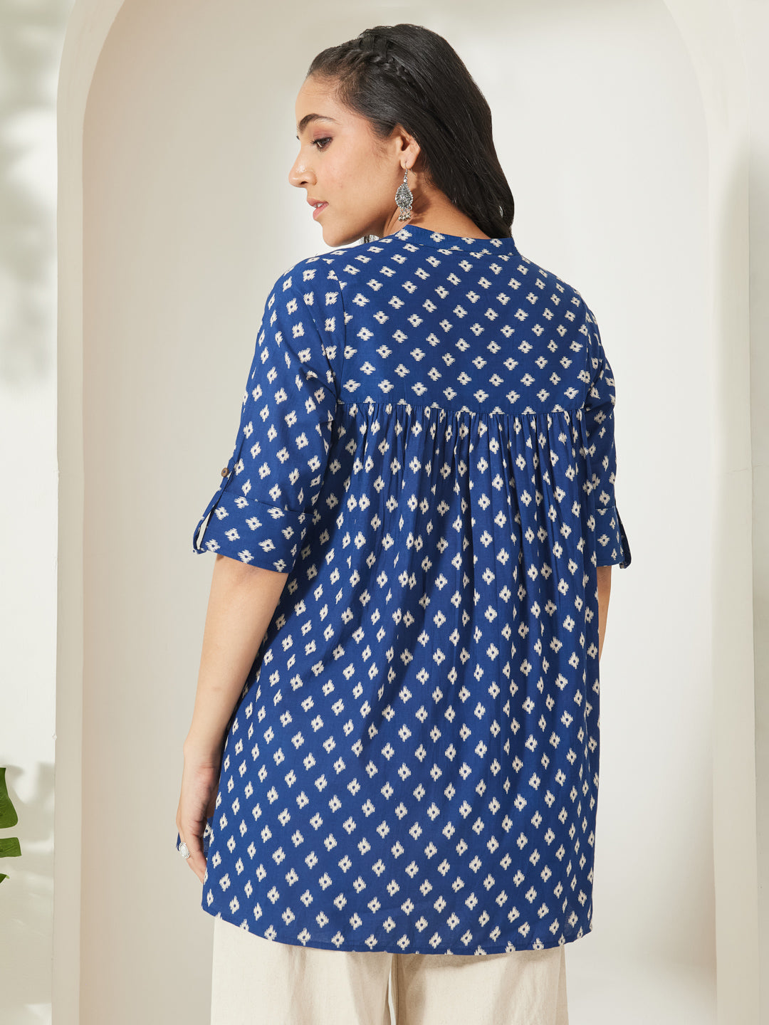 Janasya Navy Blue A-Line Cotton Top | Grocsy