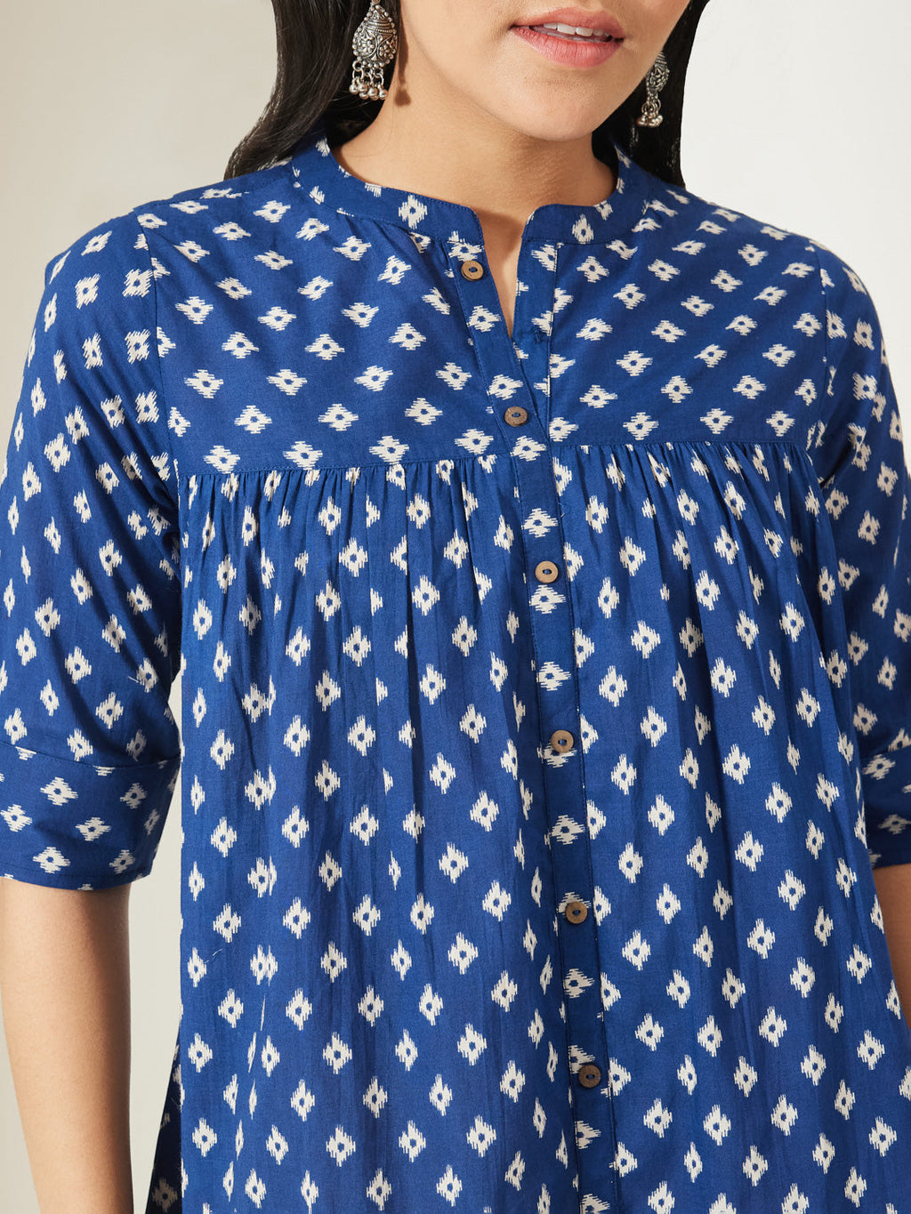 Janasya Navy Blue A-Line Cotton Top | Grocsy