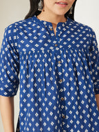 Janasya Navy Blue A-Line Cotton Top | Grocsy