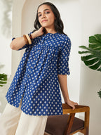 Janasya Navy Blue A-Line Cotton Top | Grocsy