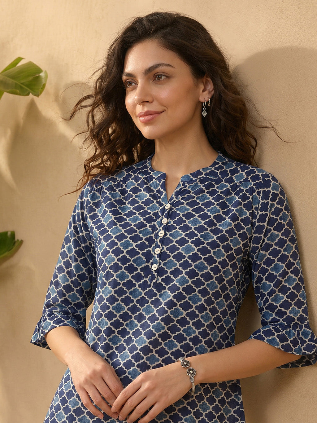 Janasya Blue A-Line Cotton Top | Grocsy