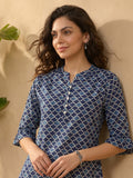 Janasya Blue A-Line Cotton Top | Grocsy
