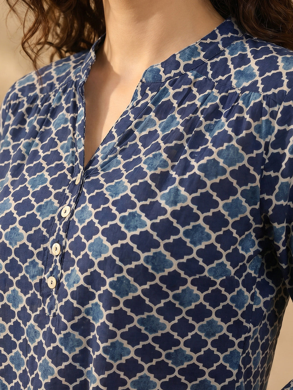 Janasya Blue A-Line Cotton Top | Grocsy