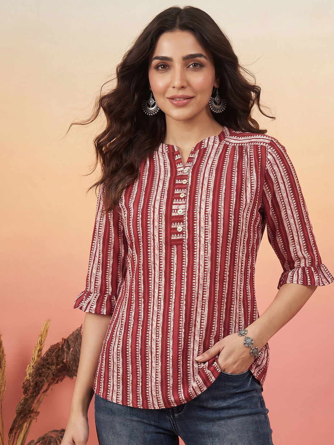 Janasya Multi A-Line Cotton Top | Grocsy