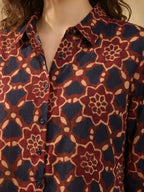 Janasya Brown Shirt Silk Blend Top | Grocsy