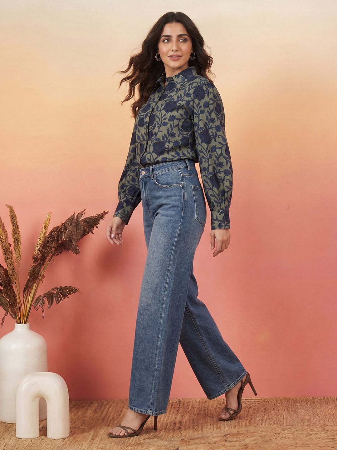 Janasya Sage Shirt Silk Blend Top | Grocsy