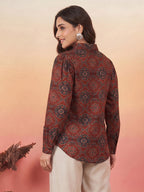 Janasya Maroon Shirt Silk Blend Top | Grocsy