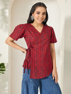 Janasya Maroon Straight Cotton Top | Grocsy