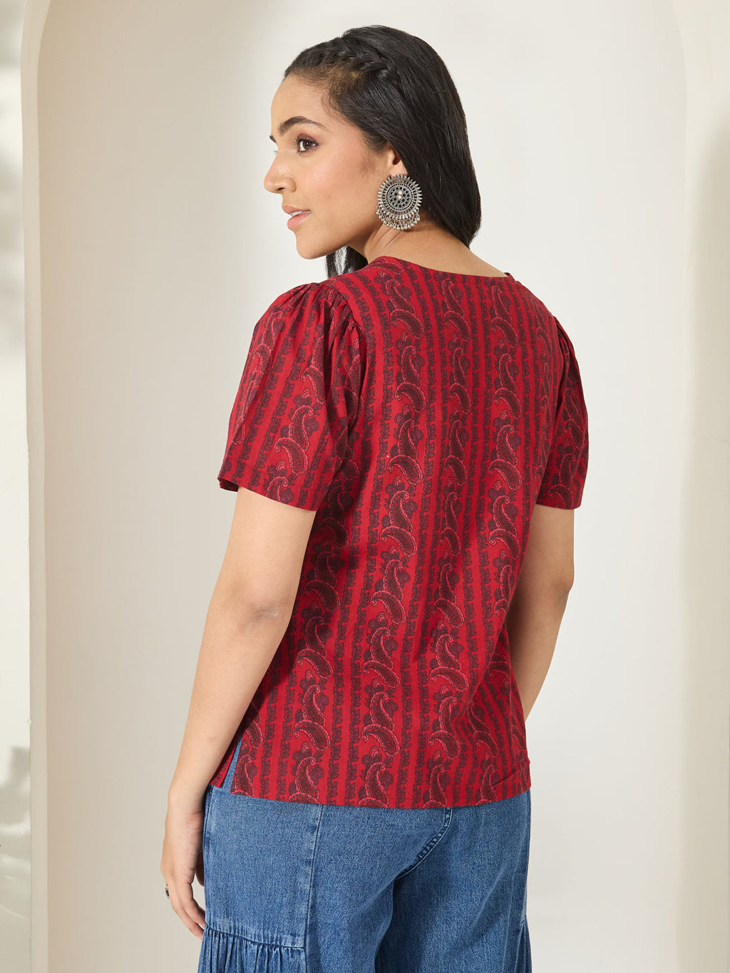 Janasya Maroon Straight Cotton Top | Grocsy