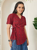 Janasya Maroon Straight Cotton Top | Grocsy