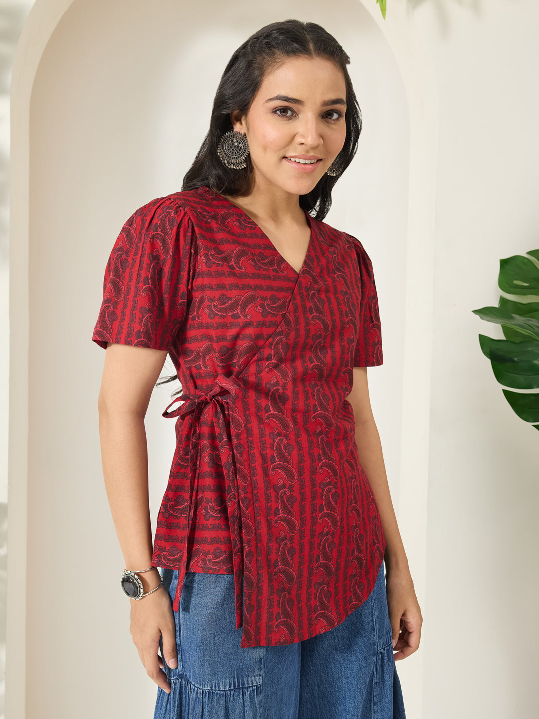 Janasya Maroon Straight Cotton Top | Grocsy
