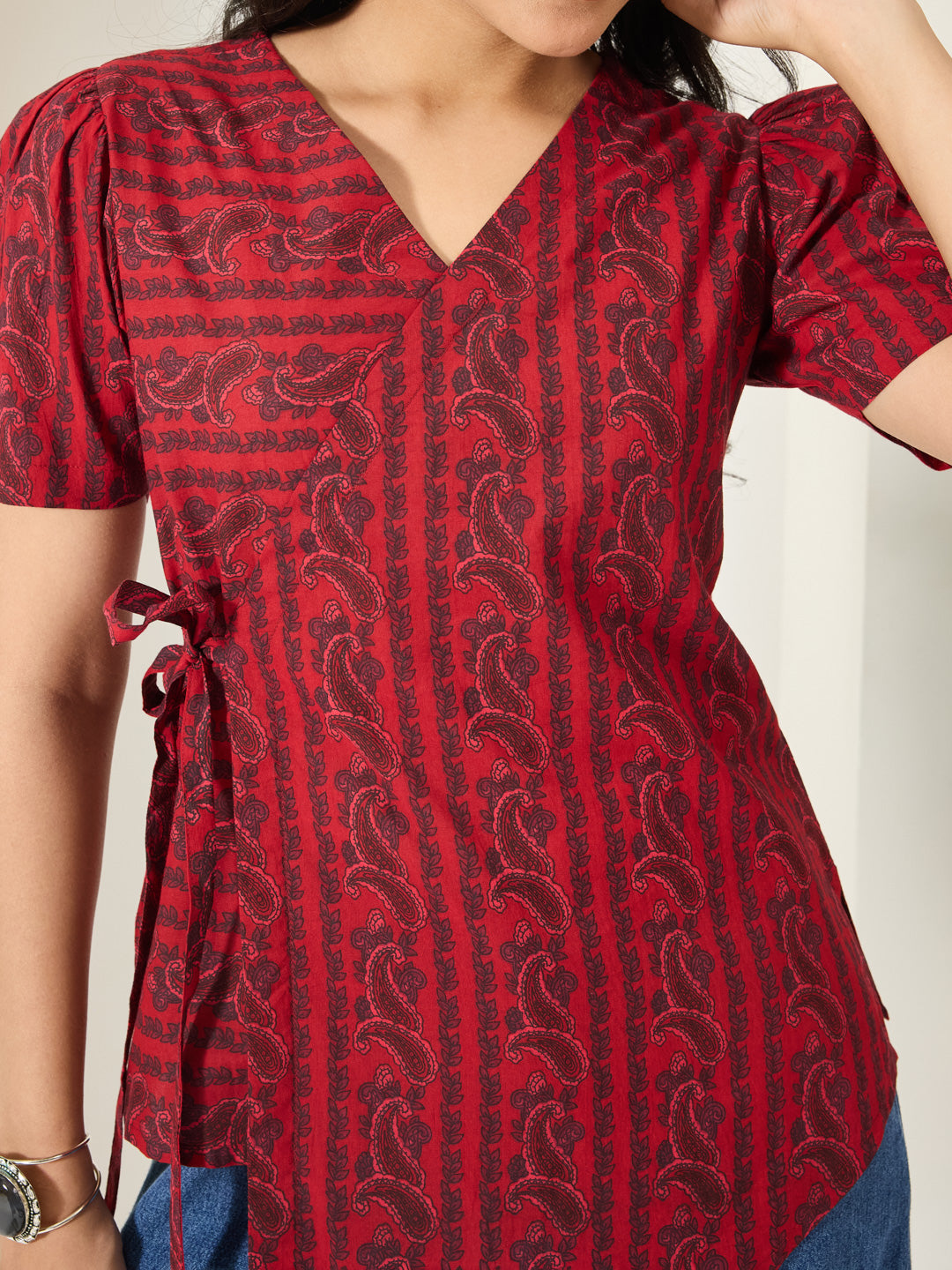 Janasya Maroon Straight Cotton Top | Grocsy