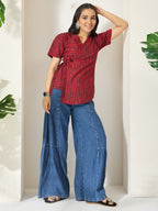 Janasya Maroon Straight Cotton Top | Grocsy