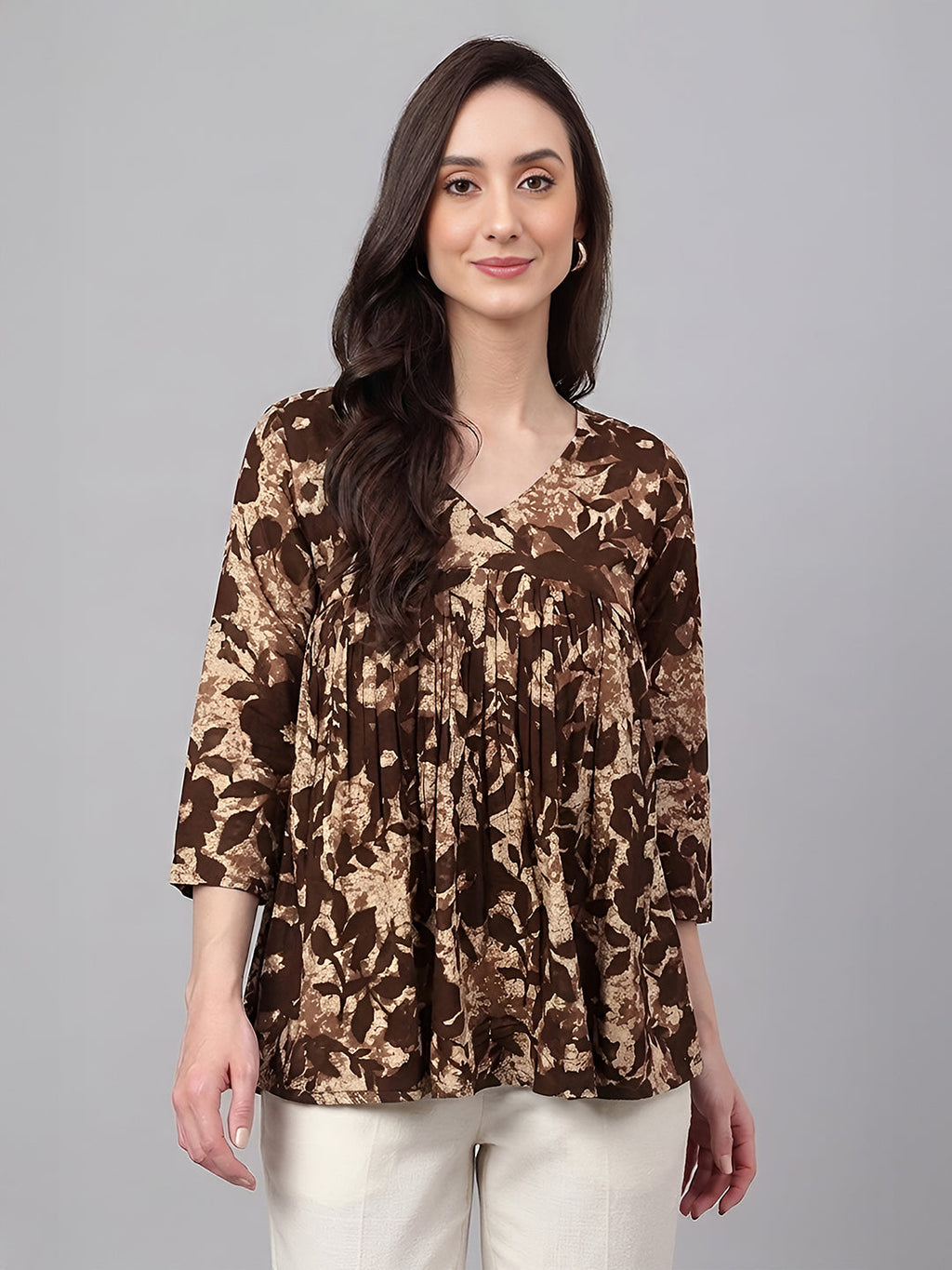Janasya Brown Peplum Cotton Top | Grocsy