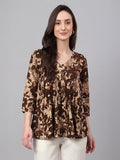 Janasya Brown Peplum Cotton Top | Grocsy