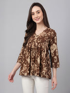 Janasya Brown Peplum Cotton Top | Grocsy