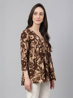 Janasya Brown Peplum Cotton Top | Grocsy