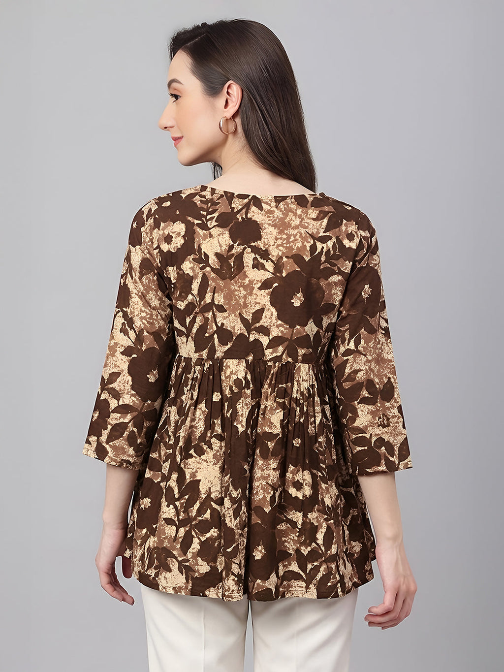 Janasya Brown Peplum Cotton Top | Grocsy