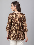 Janasya Brown Peplum Cotton Top | Grocsy
