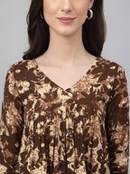 Janasya Brown Peplum Cotton Top | Grocsy