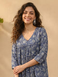 Janasya Blue Peplum Cotton Top | Grocsy