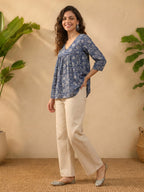 Janasya Blue Peplum Cotton Top | Grocsy