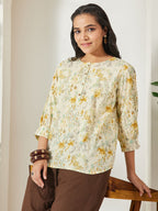 Janasya Light Yellow A-Line Cotton Top | Grocsy