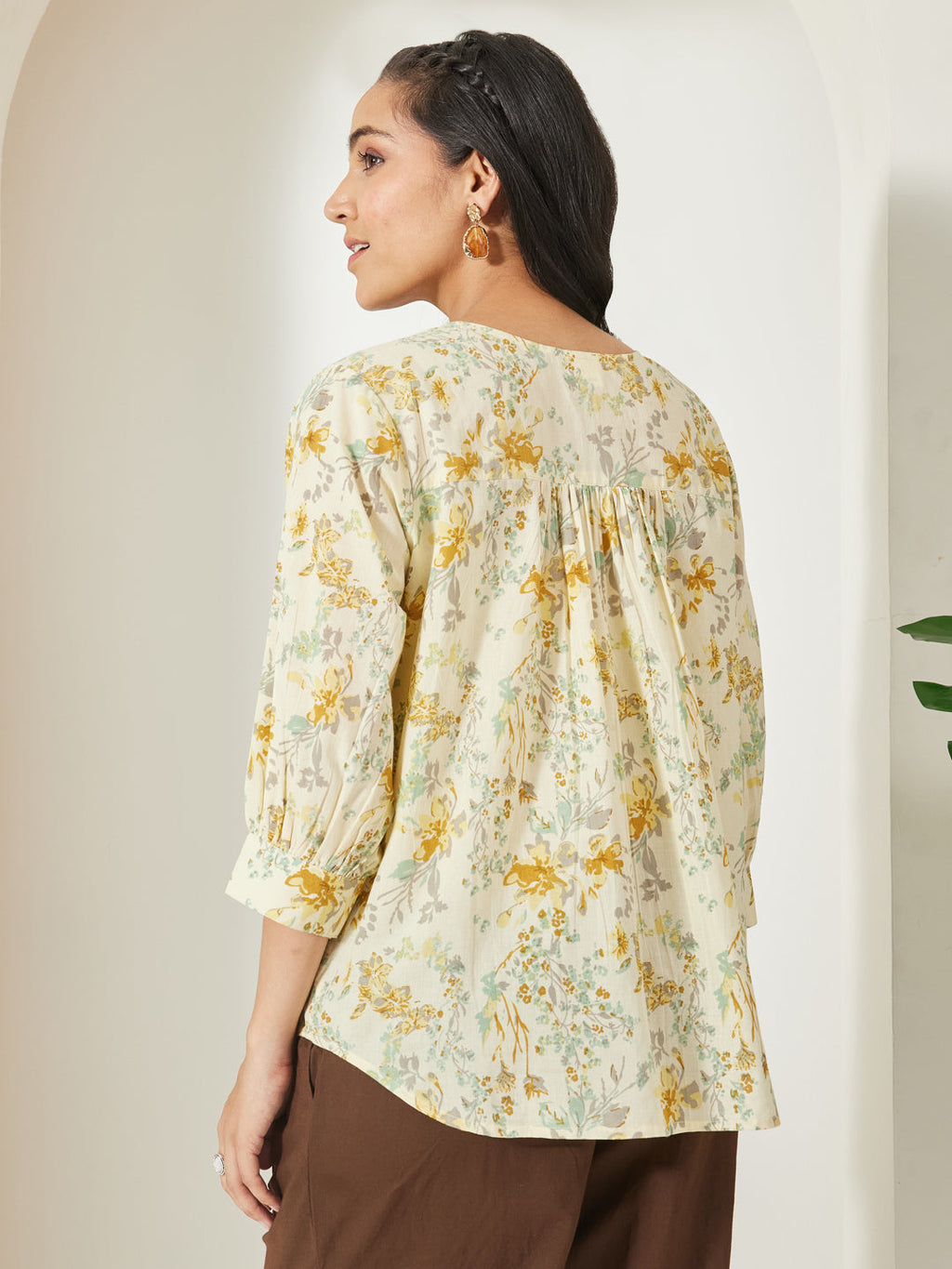 Janasya Light Yellow A-Line Cotton Top | Grocsy