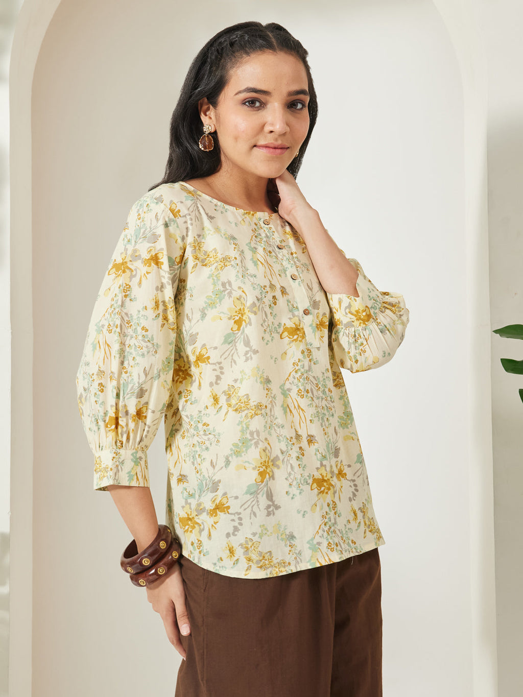 Janasya Light Yellow A-Line Cotton Top | Grocsy