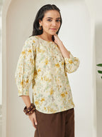 Janasya Light Yellow A-Line Cotton Top | Grocsy