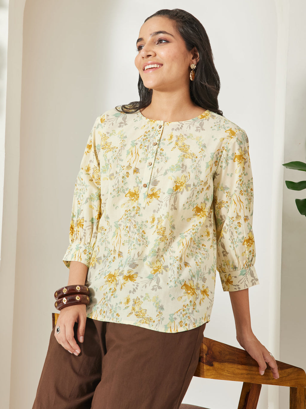 Janasya Light Yellow A-Line Cotton Top | Grocsy