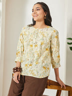 Janasya Light Yellow A-Line Cotton Top | Grocsy