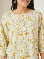 Janasya Light Yellow A-Line Cotton Top | Grocsy