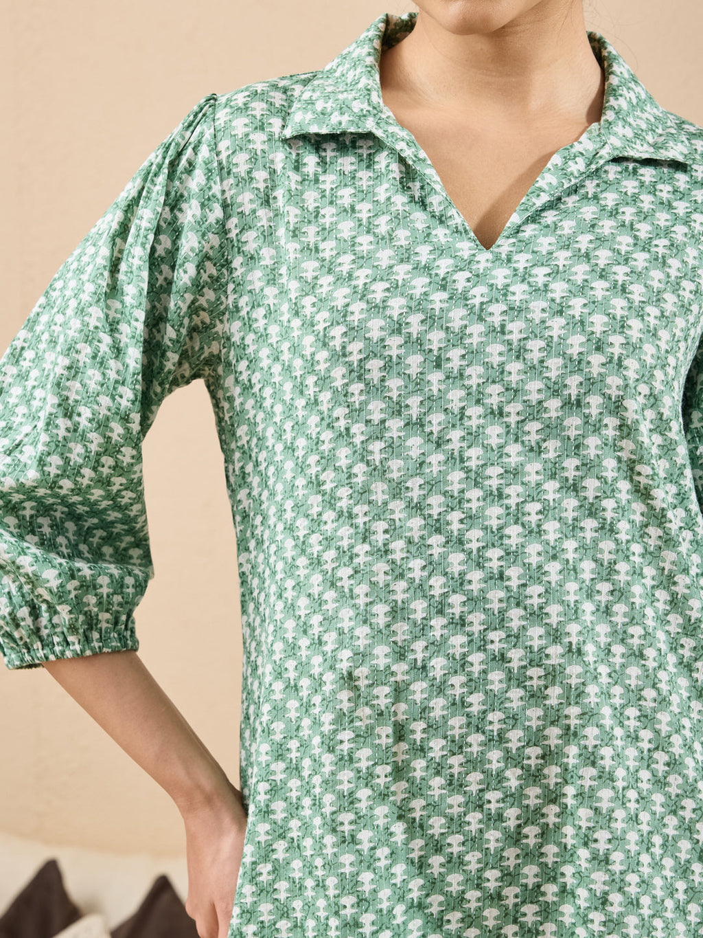 Janasya Green A-Line Cotton Tunic | Grocsy