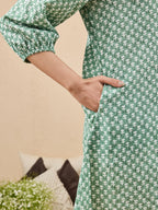 Janasya Green A-Line Cotton Tunic | Grocsy