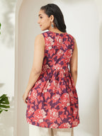 Janasya Wine Gathered Cotton Tunic | Grocsy