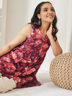 Janasya Wine Gathered Cotton Tunic | Grocsy