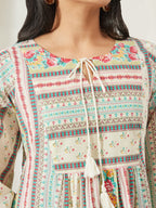 Janasya Cream A-Line Cotton Tunic | Grocsy