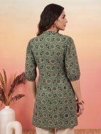 Janasya Green A-Line Cotton Tunic | Grocsy