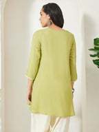 Janasya Lime Green A-Line Rayon Tunic | Grocsy