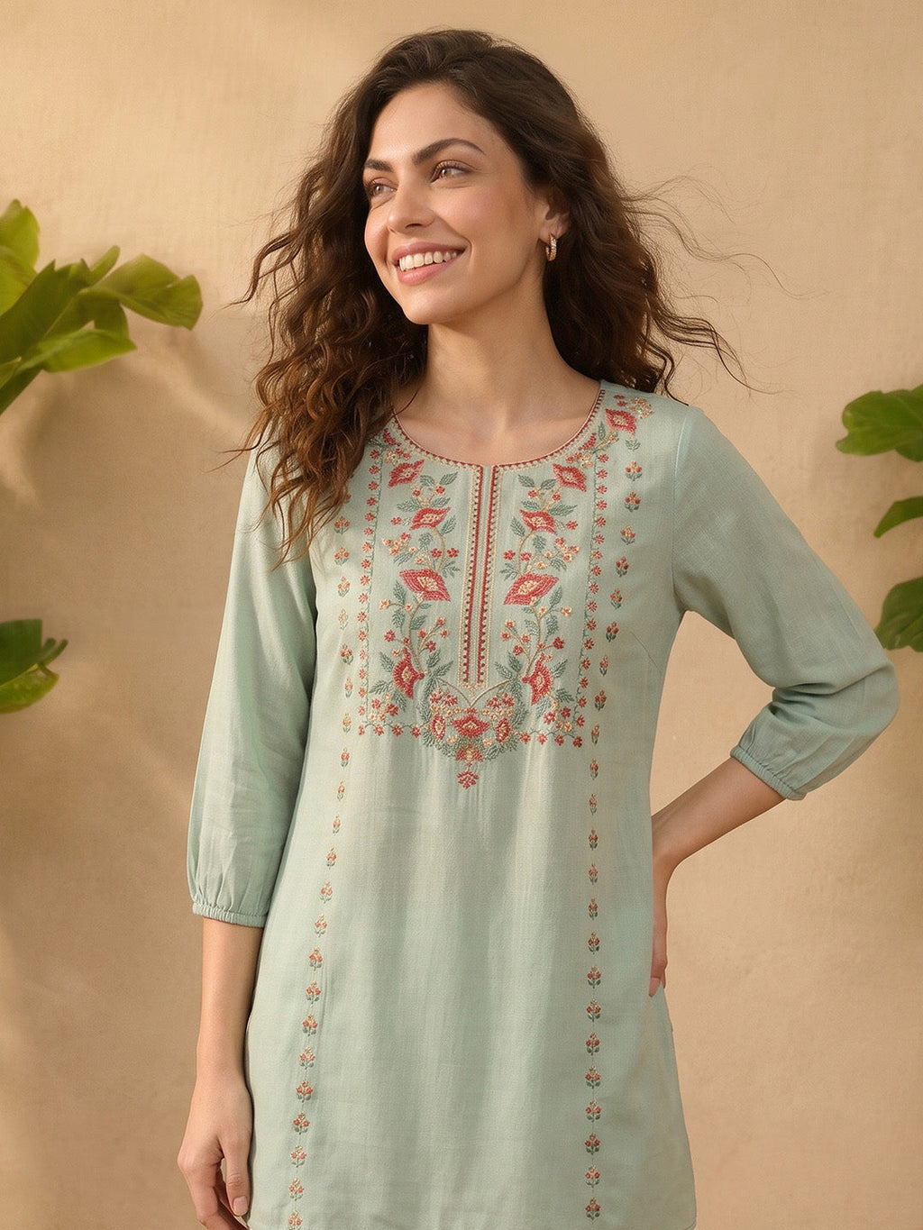 Janasya Mint Straight Rayon Tunic | Grocsy