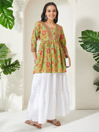 Janasya Lime Green A-Line Cotton Tunic | Grocsy