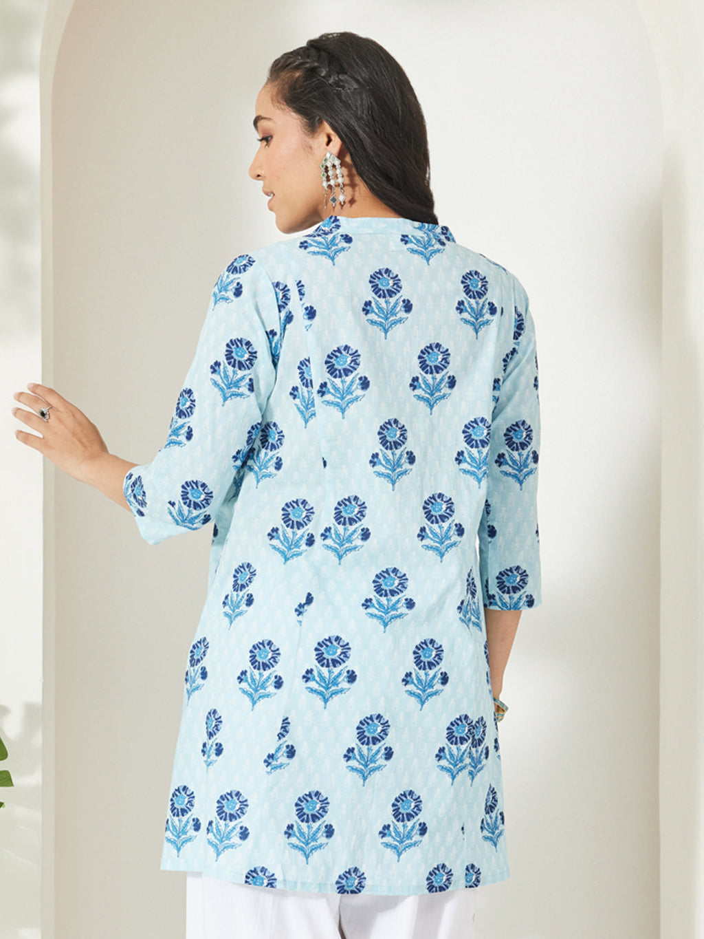 Janasya Light Blue A-Line Cotton Tunic | Grocsy