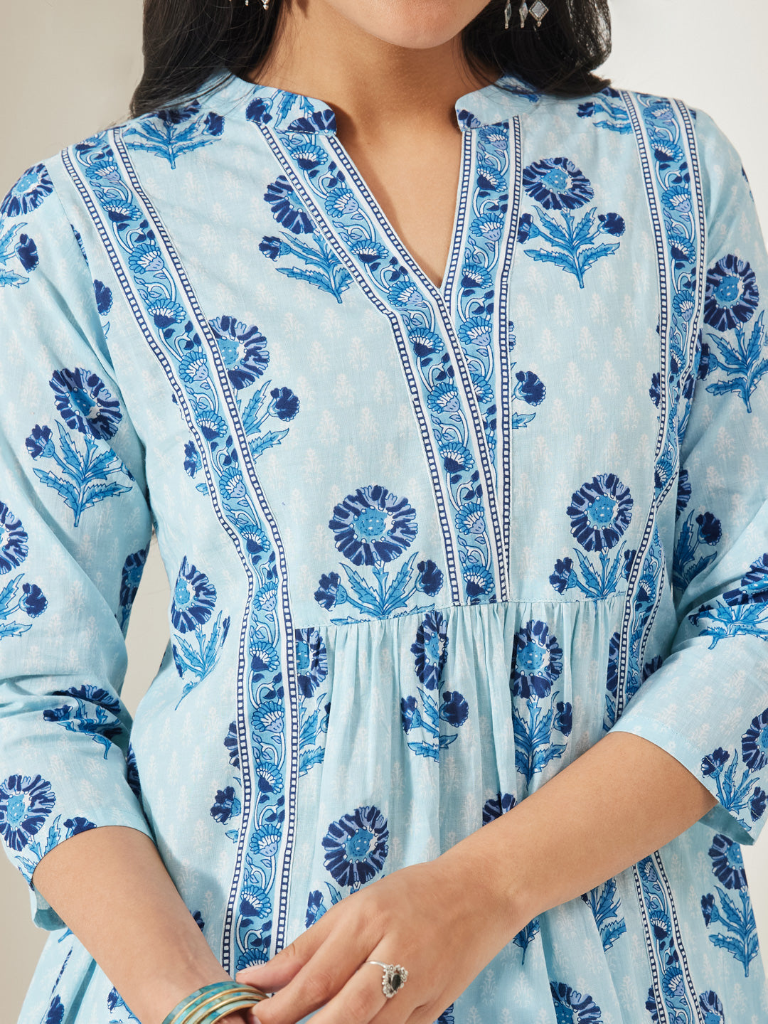 Janasya Light Blue A-Line Cotton Tunic | Grocsy