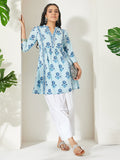 Janasya Light Blue A-Line Cotton Tunic | Grocsy