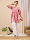 Janasya Pink A-Line Cotton Tunic | Grocsy