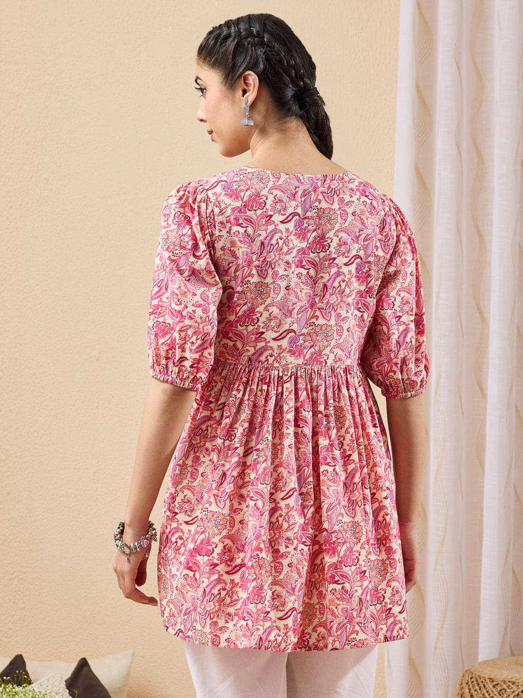 Janasya Pink A-Line Cotton Tunic | Grocsy