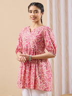 Janasya Pink A-Line Cotton Tunic | Grocsy